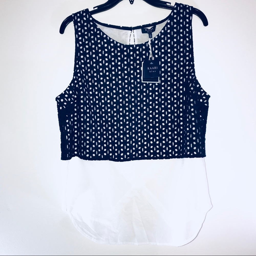 NWT  KAARI BLUE COTTON SLEEVELESS EYELET SHIRT